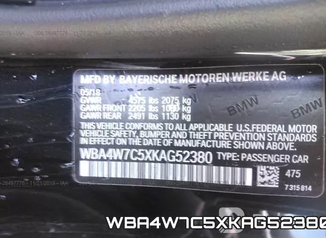 WBA4W7C5XKAG52380 фото 7