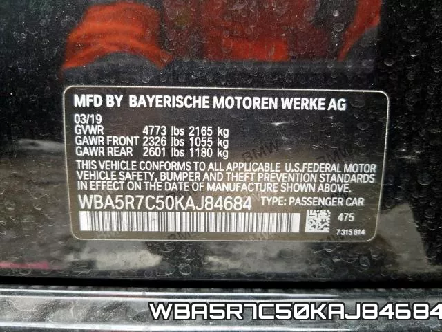 WBA5R7C50KAJ84684 фото 2