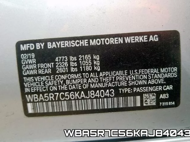 WBA5R7C56KAJ84043 фото 2