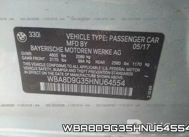 WBA8D9G35HNU64554 фото 8