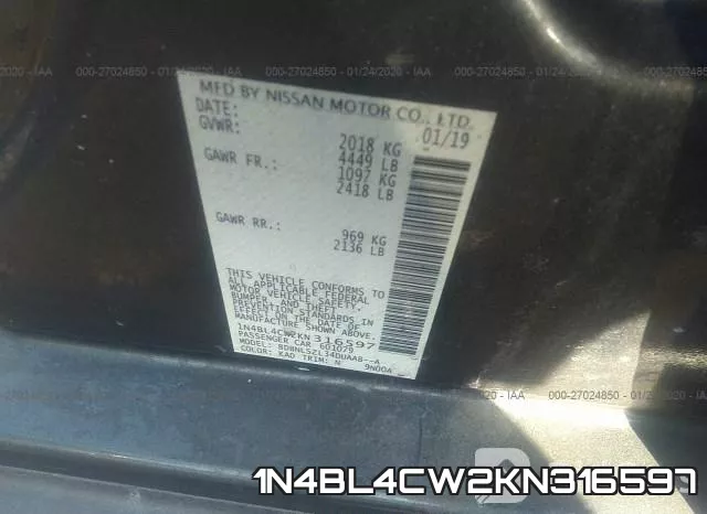 1N4BL4CW2KN316597 фото 9