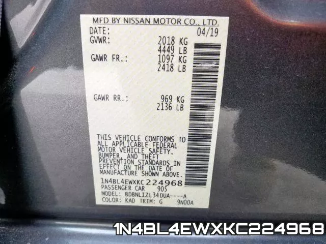 1N4BL4EWXKC224968 фото 2