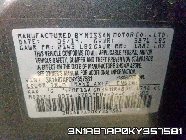 3N1AB7AP0KY357581 фото 2
