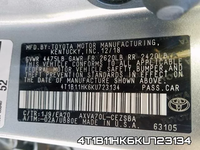 4T1B11HK6KU723134 фото 2
