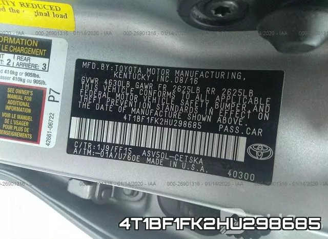 4T1BF1FK2HU298685 фото 10