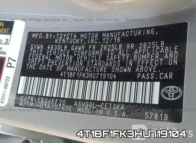 4T1BF1FK3HU719104 фото 9