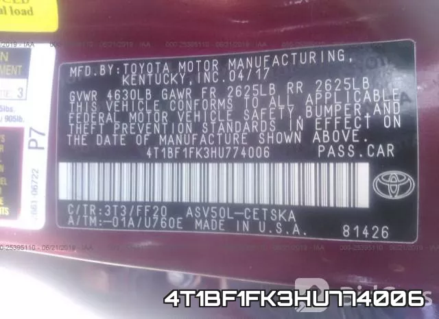 4T1BF1FK3HU774006 фото 8