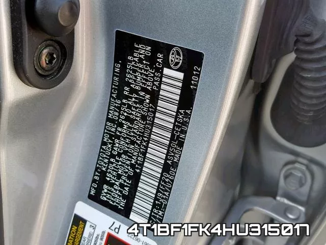 4T1BF1FK4HU315017 фото 2