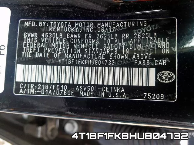 4T1BF1FK8HU804732 фото 2