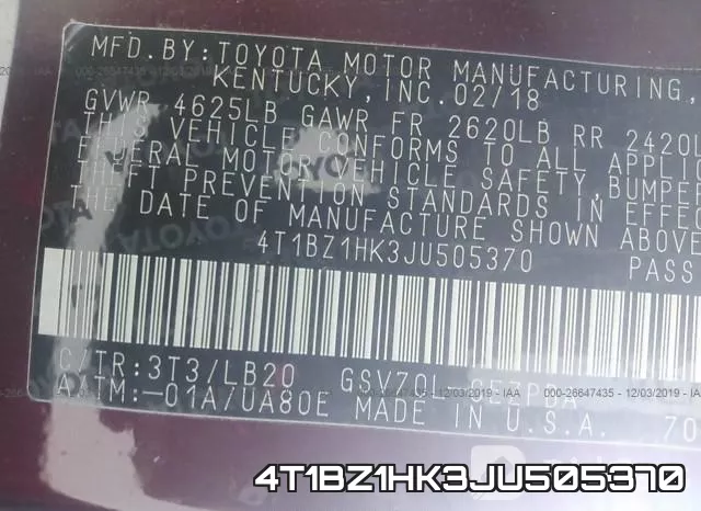 4T1BZ1HK3JU505370 фото 9