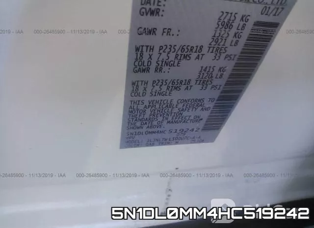5N1DL0MM4HC519242 фото 9
