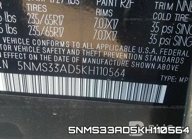 5NMS33AD5KH110564 фото 9