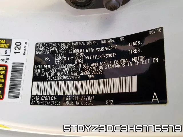 5TDYZ3DC3HS776579 фото 2