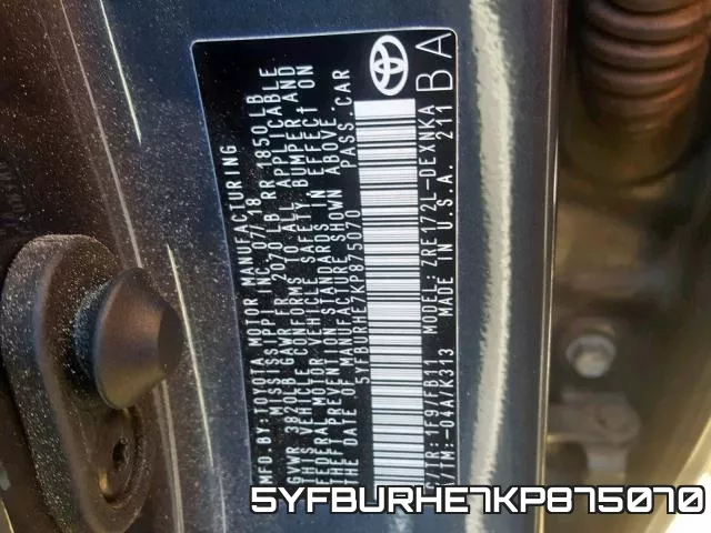 5YFBURHE7KP875070 фото 2
