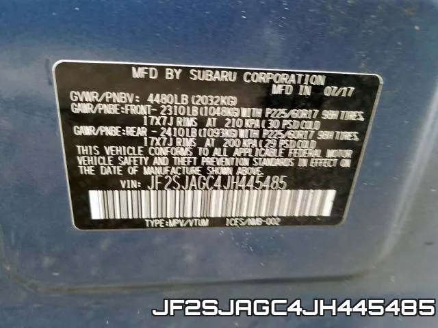 JF2SJAGC4JH445485 фото 2