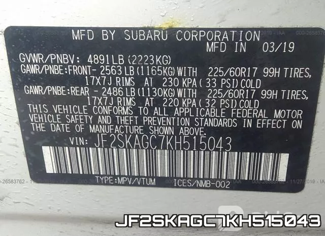 JF2SKAGC7KH515043 фото 7