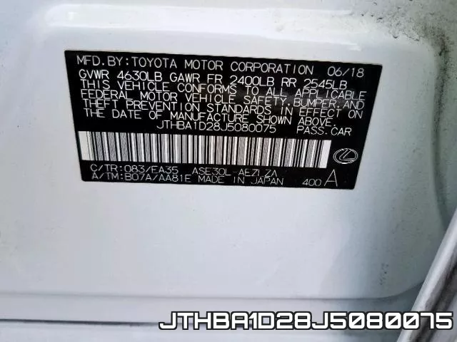 JTHBA1D28J5080075 фото 2