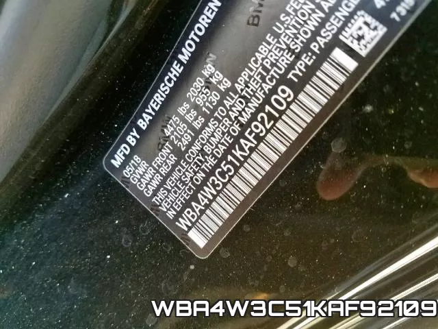 WBA4W3C51KAF92109 фото 2