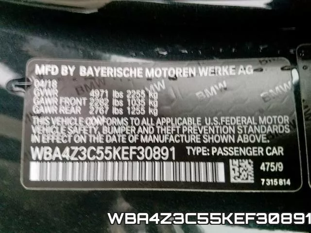 WBA4Z3C55KEF30891 фото 2