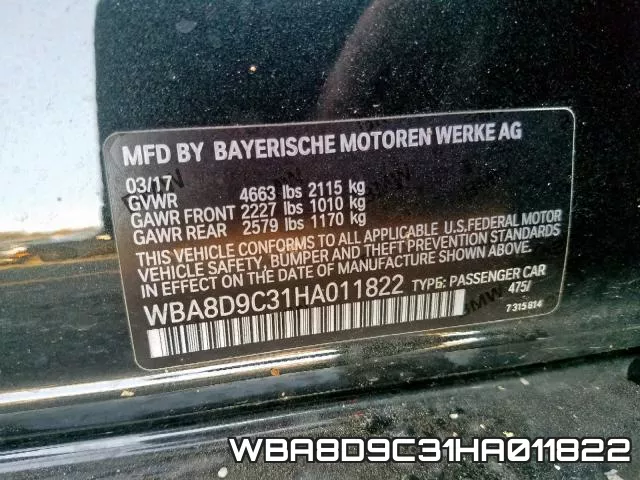 WBA8D9C31HA011822 фото 2