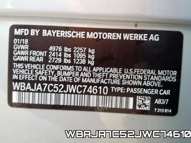 WBAJA7C52JWC74610 фото 2