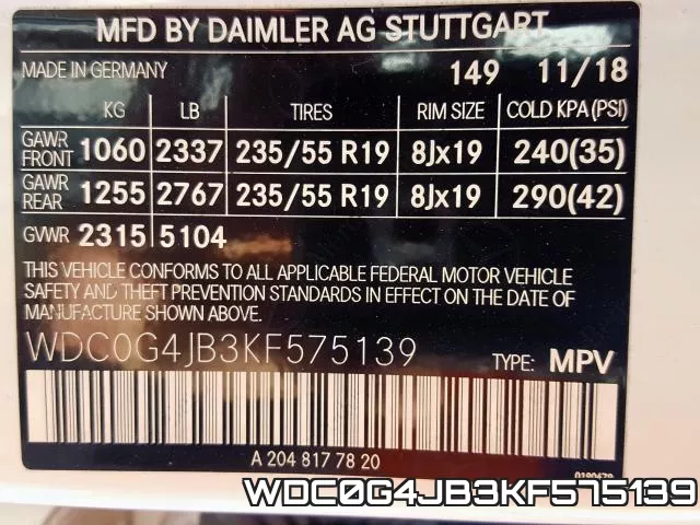 WDC0G4JB3KF575139 фото 2