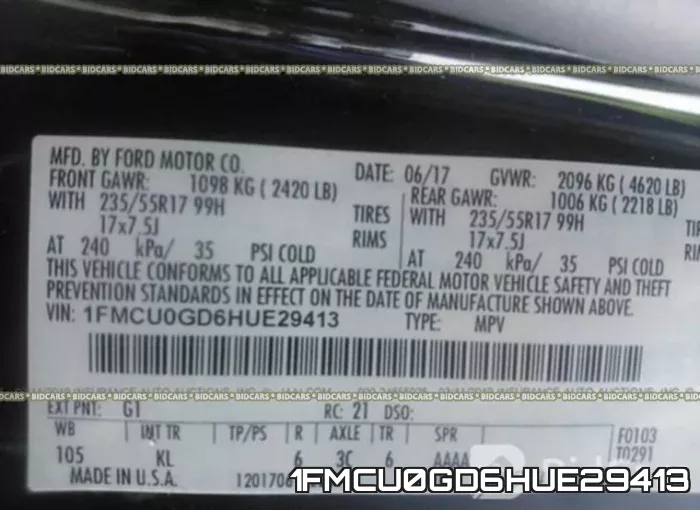 1FMCU0GD6HUE29413 фото 10