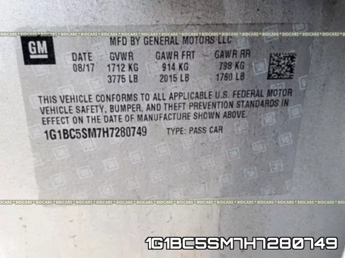 1G1BC5SM7H7280749 фото 2