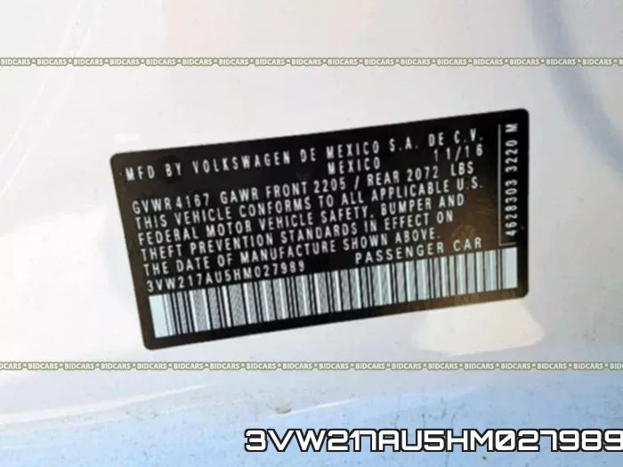 3VW217AU5HM027989 фото 2