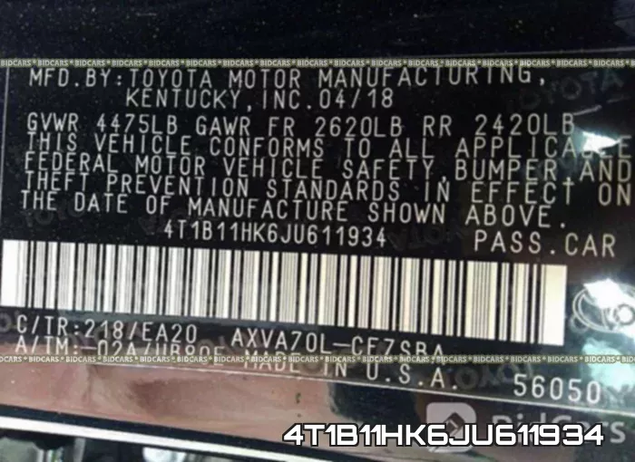 4T1B11HK6JU611934 фото 9