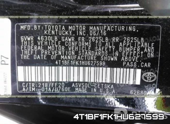 4T1BF1FK1HU627599 фото 10