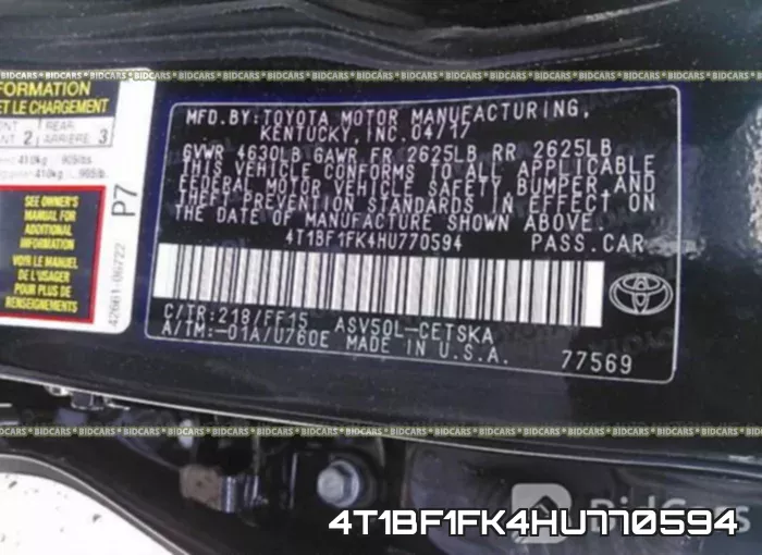 4T1BF1FK4HU770594 фото 10