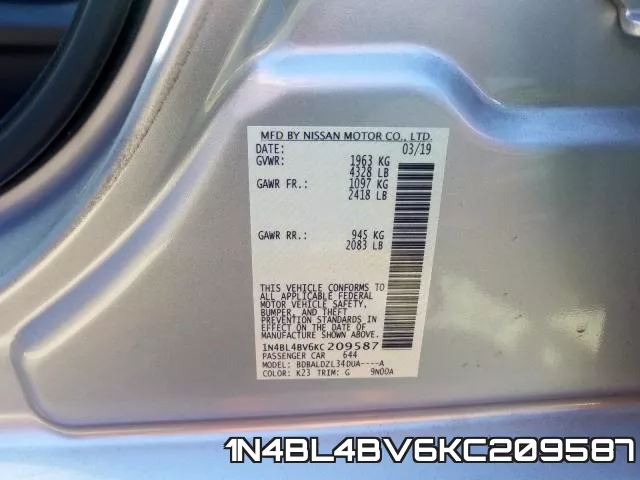 1N4BL4BV6KC209587 фото 2