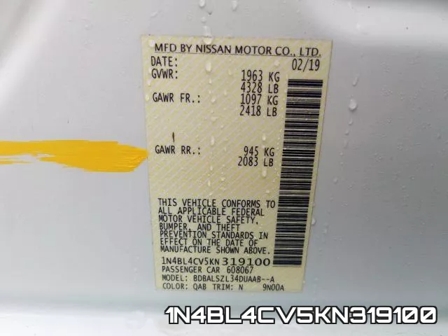 1N4BL4CV5KN319100 фото 2