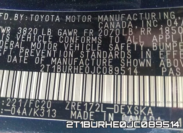 2T1BURHE0JC089514 фото 10