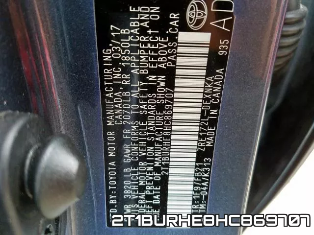 2T1BURHE8HC869707 фото 2