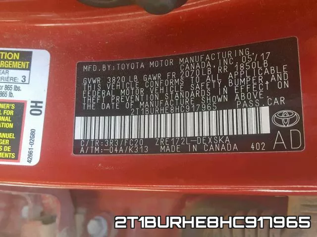 2T1BURHE8HC917965 фото 2