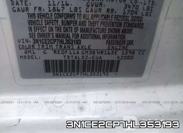 3N1CE2CP7HL353193 фото 10