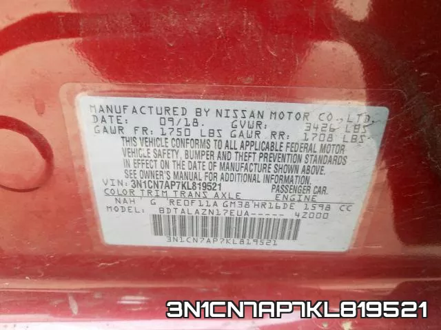 3N1CN7AP7KL819521 фото 2