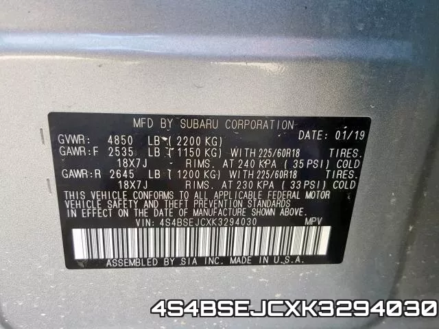 4S4BSEJCXK3294030 фото 2