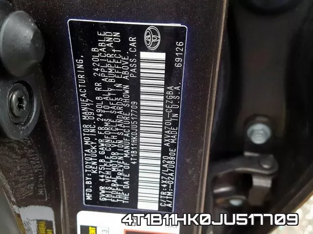 4T1B11HK0JU517709 фото 2