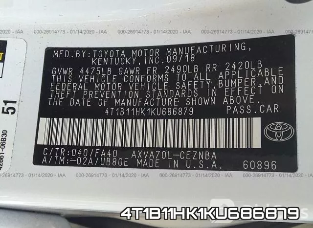 4T1B11HK1KU686879 фото 8