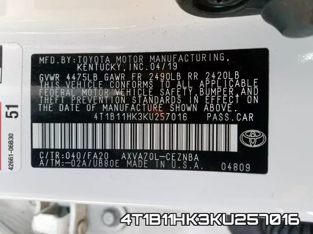 4T1B11HK3KU257016 фото 2