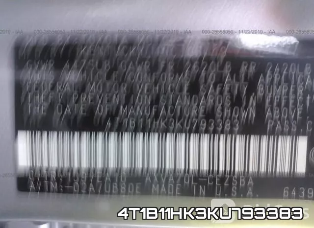 4T1B11HK3KU793383 фото 8
