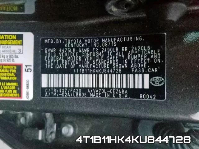 4T1B11HK4KU844728 фото 2