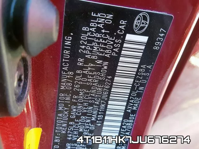 4T1B11HK7JU676274 фото 2