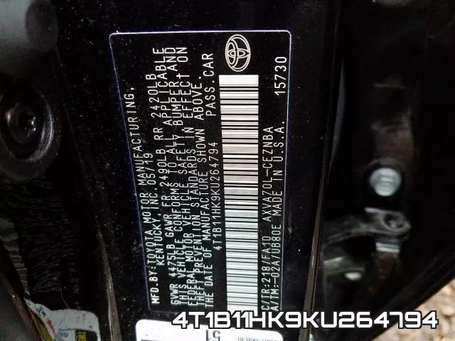 4T1B11HK9KU264794 фото 2