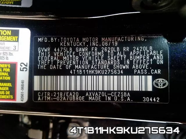 4T1B11HK9KU275634 фото 2