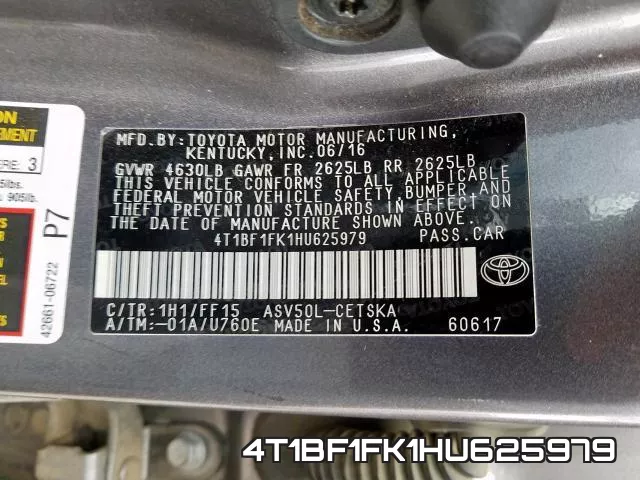 4T1BF1FK1HU625979 фото 2