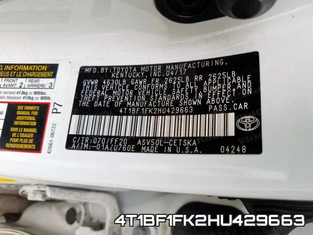 4T1BF1FK2HU429663 фото 2